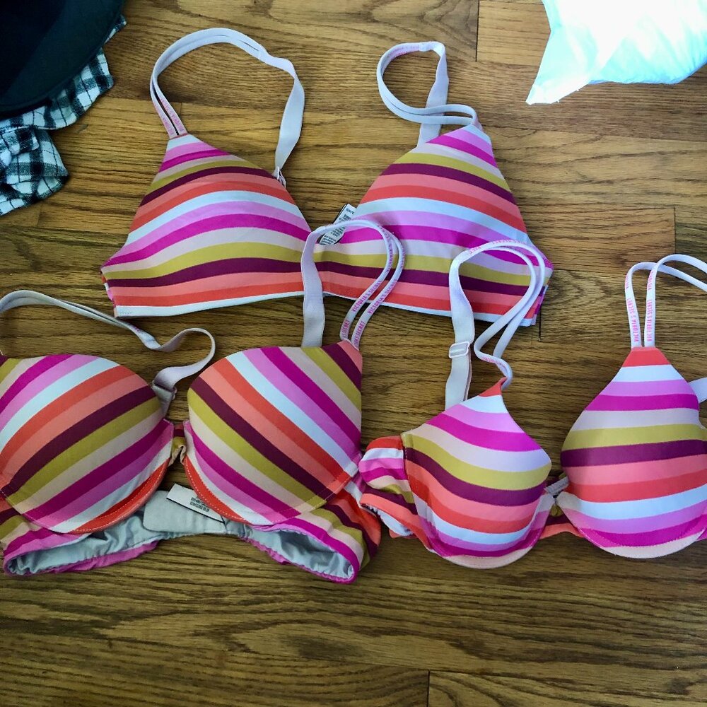 Lot of 3 Victoria's Secret Striped Bras, all 34A